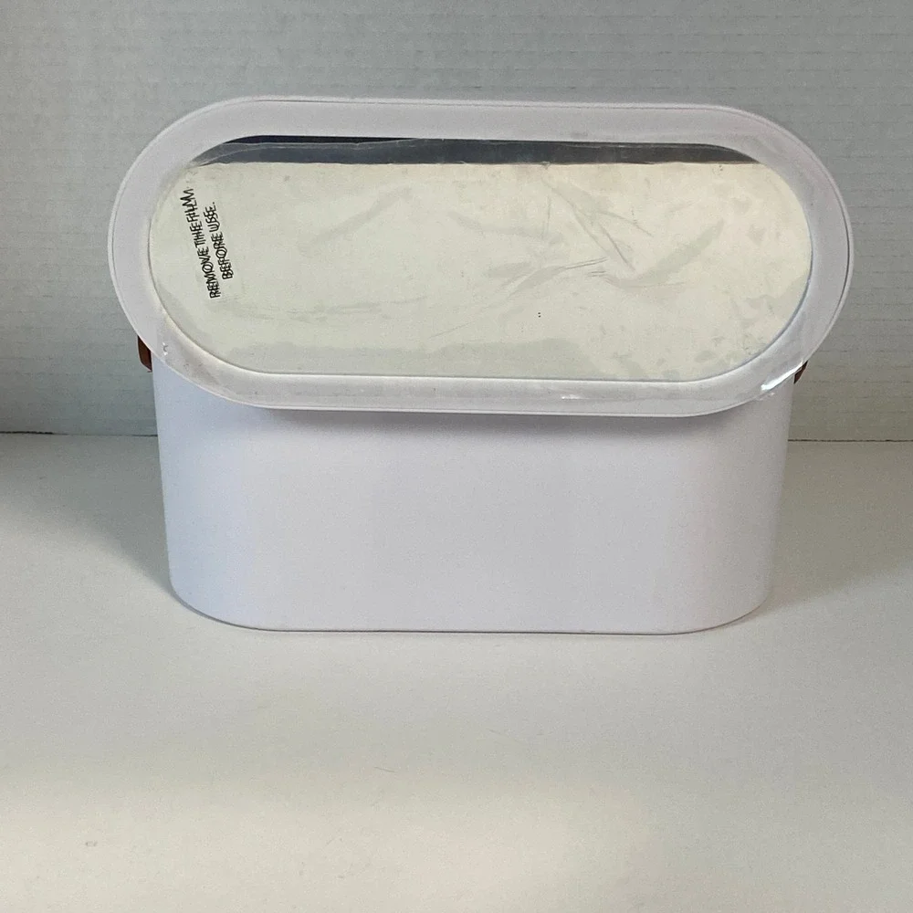 Portable Makeup Organizer Box with Mirror Lid White Vanity Travel Case Storage